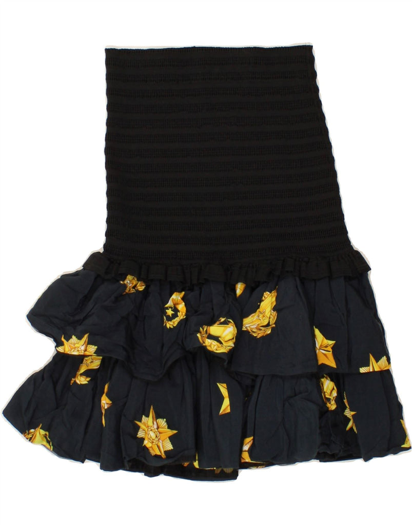 OCEANO Womens Tiered Skirt IT 44 Medium W26  Black Viscose Vintage Oceano and Second-Hand Oceano from Messina Hembry 