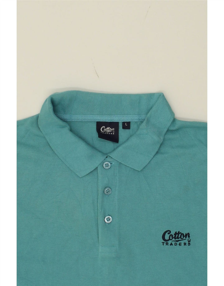 COTTON TRADERS Mens Polo Shirt Large Blue Colourblock Cotton Vintage Cotton Traders and Second-Hand Cotton Traders from Messina Hembry 