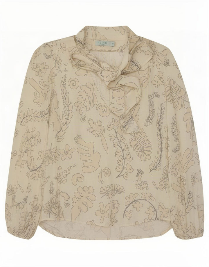 RIXO Womens Pullover Bow Tie Shirt Blouse UK 14 Medium White Floral Viscose