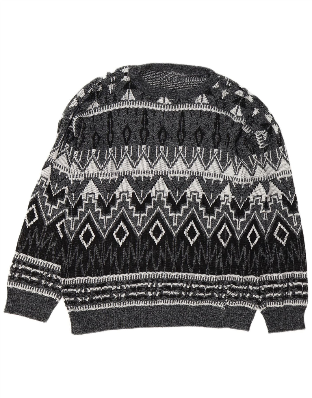 Vintage Mens Boat Neck Jumper Sweater Large Grey Geometric