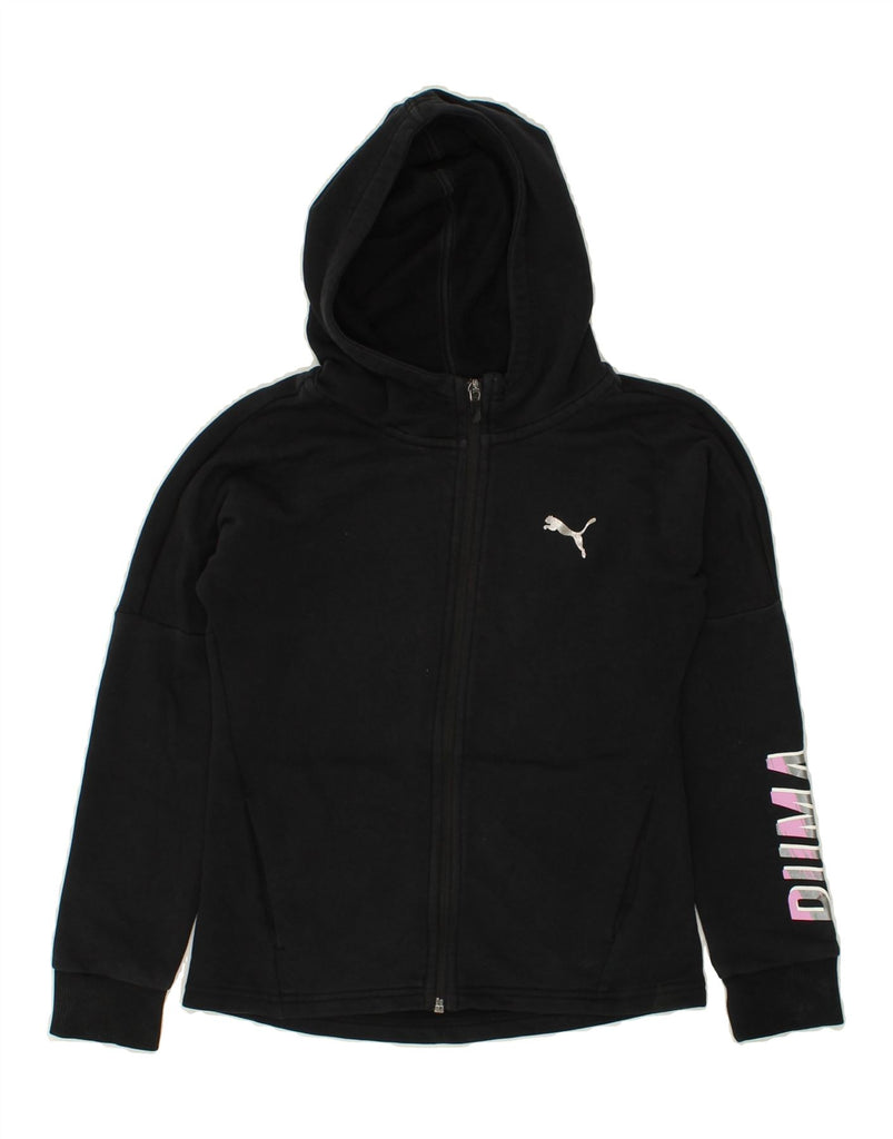 PUMA Girls Graphic Zip Hoodie Sweater 9-10 Years Black Cotton | Vintage Puma | Thrift | Second-Hand Puma | Used Clothing | Messina Hembry 