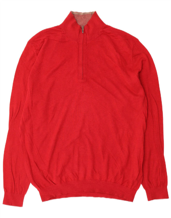 Massimo Dutti Mens Zip Neck Jumper Sweater Large Red Cotton