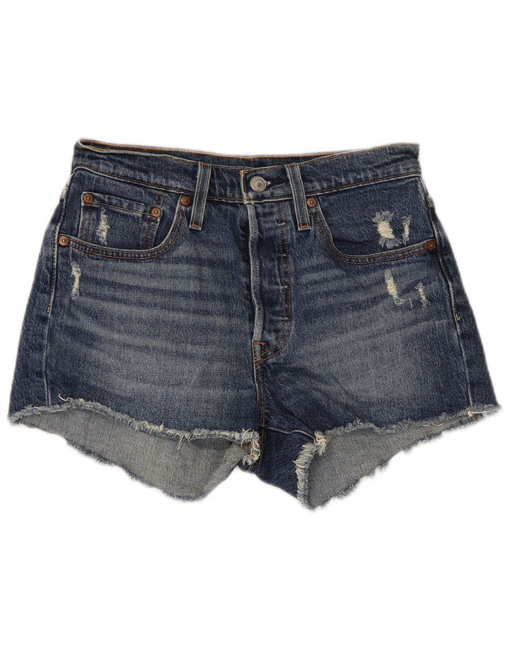 LEVI'S Womens 501 Distressed Denim Shorts W26 Small Blue Cotton