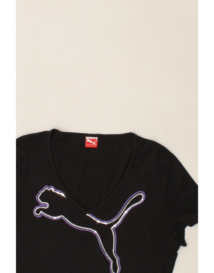 PUMA Womens Graphic T-Shirt Top UK 12 Medium  Black Cotton Vintage Puma and Second-Hand Puma from Messina Hembry 