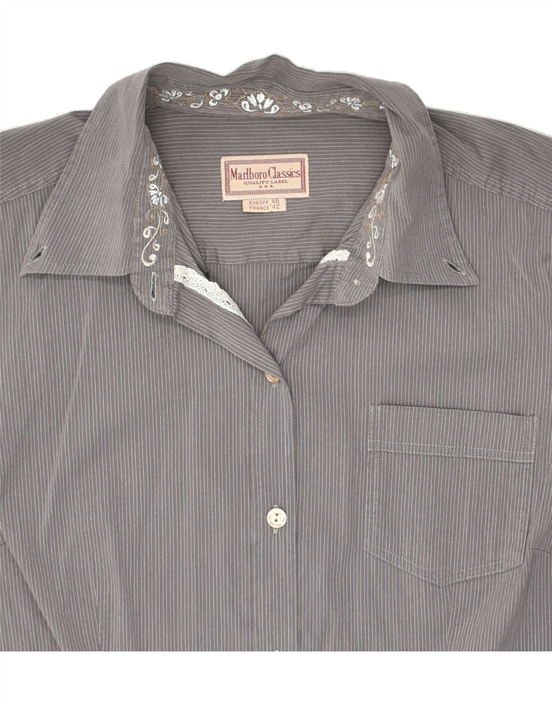 MARLBORO CLASSICS Womens Shirt EU 46 XL Grey Pinstripe Cotton | Vintage Marlboro Classics | Thrift | Second-Hand Marlboro Classics | Used Clothing | Messina Hembry 