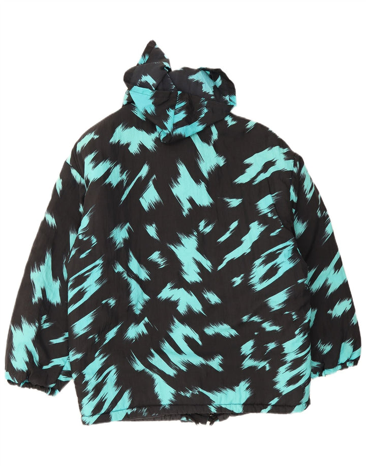 Vintage Womens Hooded Padded Jacket UK 16 Large Black Tie Dye