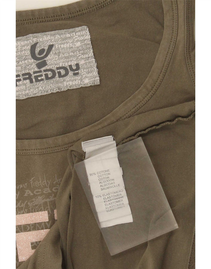 Freddy Womens Graphic Vest Top IT 46/48 Large Khaki Cotton