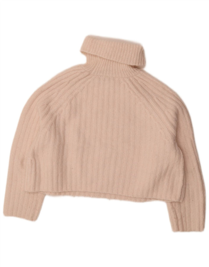 Zara Womens Crop Oversized Roll Neck Jumper Sweater UK 6 XS Pink Polyester