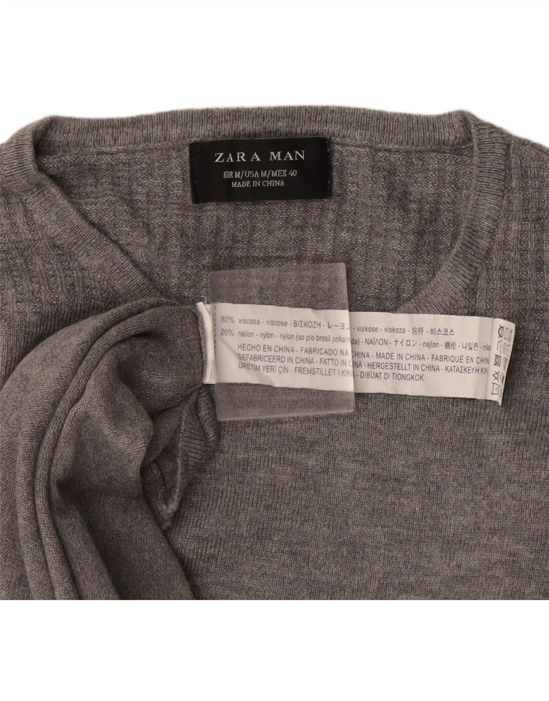 Zara Mens Crew Neck Jumper Sweater Medium Grey Flecked Viscose