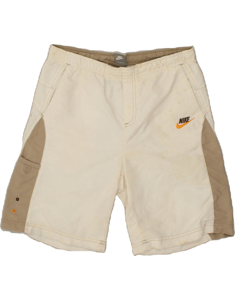 NIKE Boys Sport Shorts 12-13 Years Large Off White Colourblock | Vintage Nike | Thrift | Second-Hand Nike | Used Clothing | Messina Hembry 