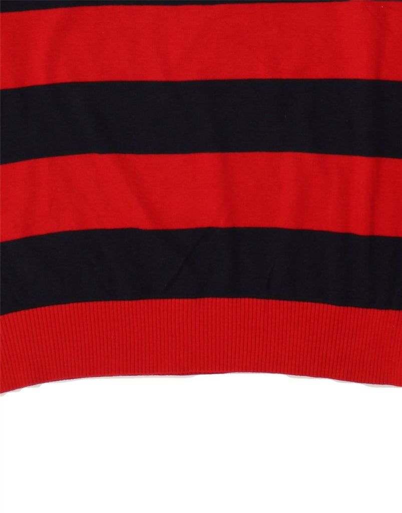 TOMMY HILFIGER Mens V-Neck Jumper Sweater Large Red Striped Cotton | Vintage Tommy Hilfiger | Thrift | Second-Hand Tommy Hilfiger | Used Clothing | Messina Hembry 