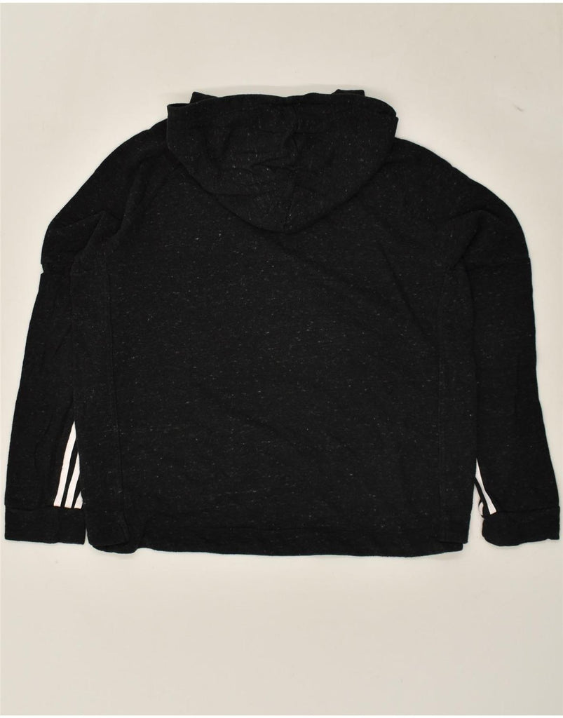 ADIDAS Womens Hoodie Jumper UK 16/18 Large Black Flecked Cotton | Vintage Adidas | Thrift | Second-Hand Adidas | Used Clothing | Messina Hembry 