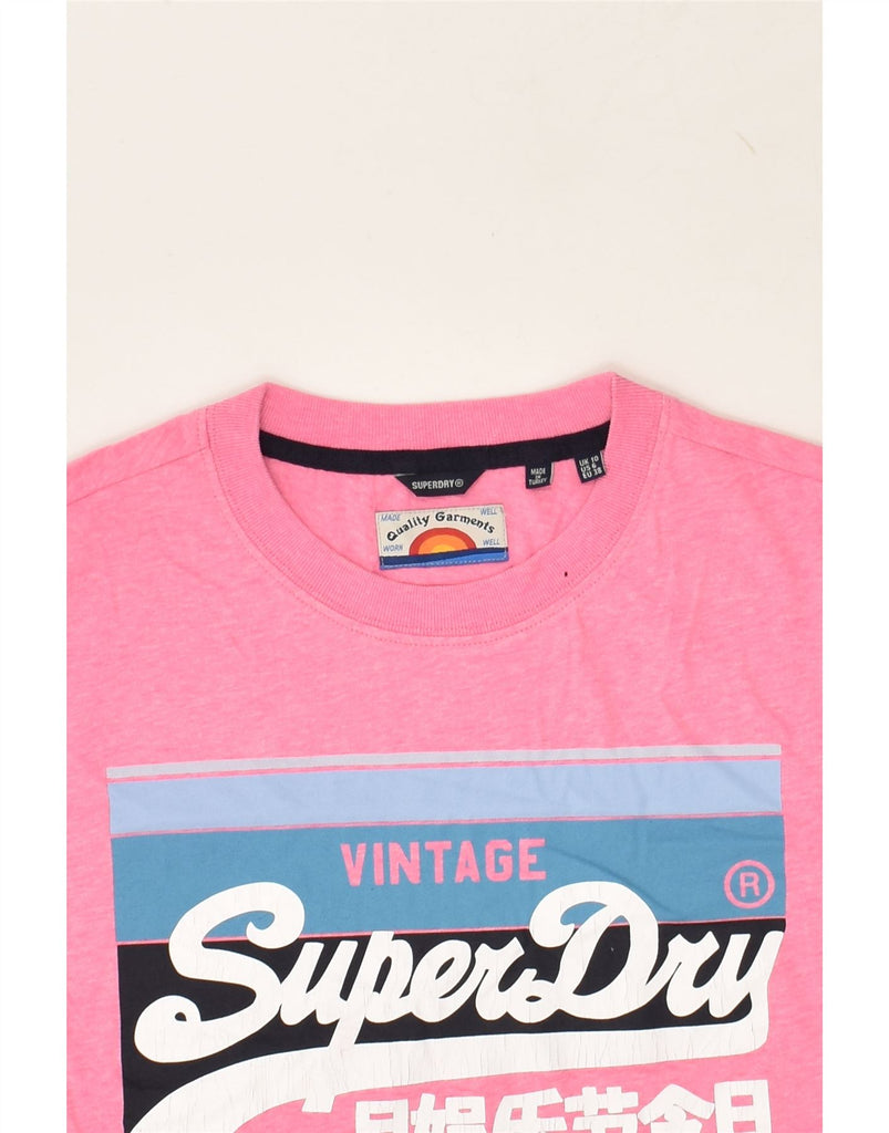 SUPERDRY Womens Graphic T-Shirt Top UK 10 Small  Pink Polyester | Vintage Superdry | Thrift | Second-Hand Superdry | Used Clothing | Messina Hembry 