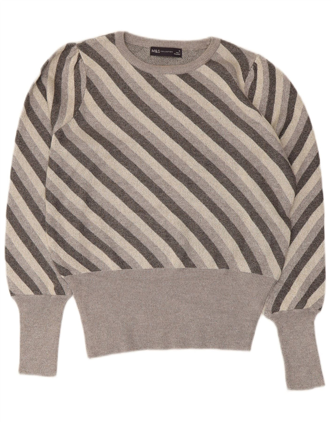 Marks & Spencer Womens Boat Neck Jumper Sweater UK 10 Small Grey Striped