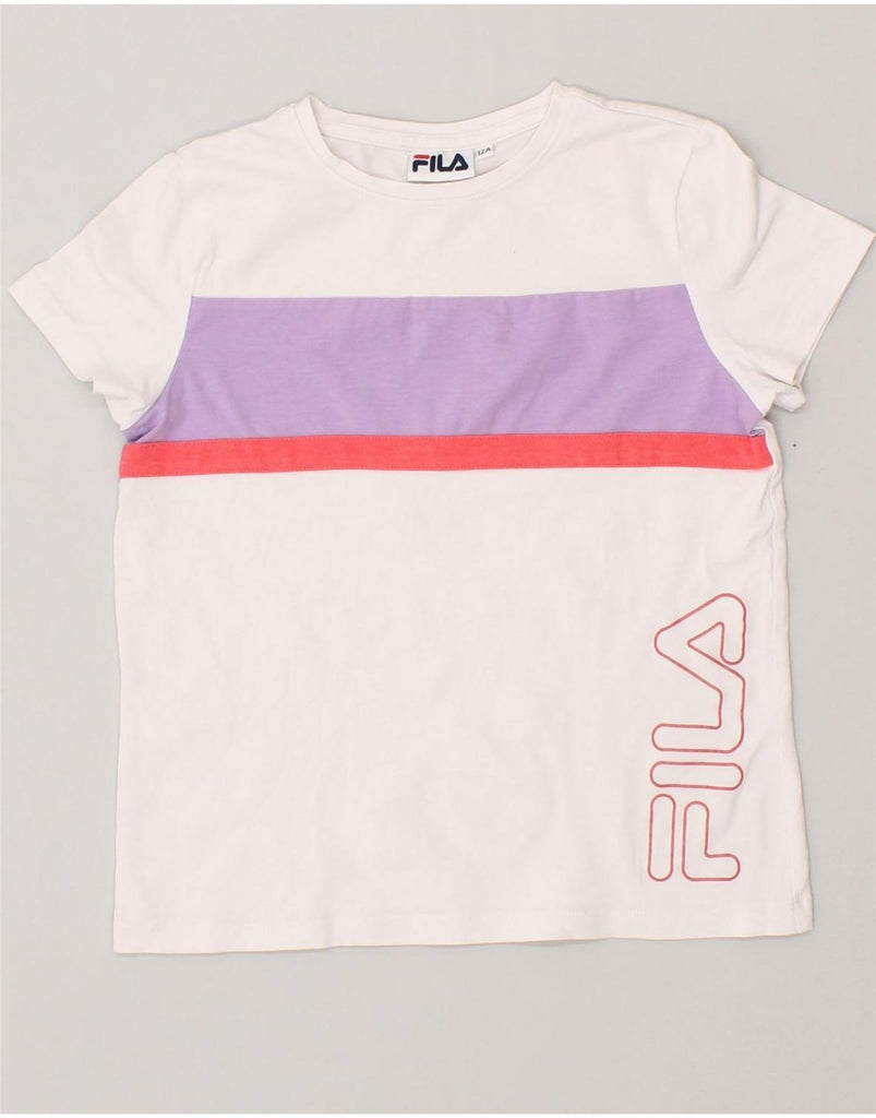 FILA Girls Graphic T-Shirt Top 11-12 Years White Colourblock | Vintage Fila | Thrift | Second-Hand Fila | Used Clothing | Messina Hembry 