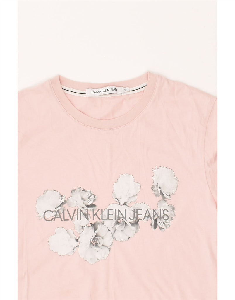 CALVIN KLEIN Womens Graphic T-Shirt Top UK 6 XS Pink Cotton | Vintage Calvin Klein | Thrift | Second-Hand Calvin Klein | Used Clothing | Messina Hembry 