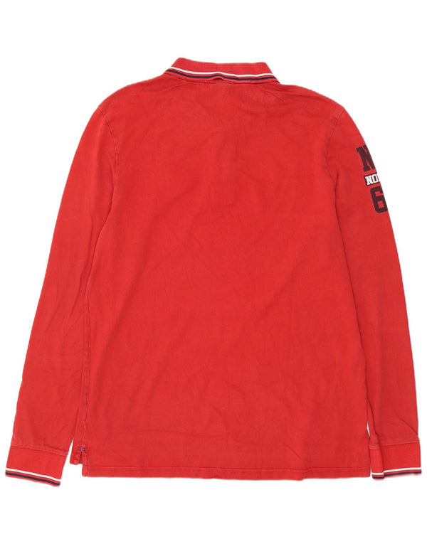 North Sails Mens Graphic Long Sleeve Rugby Polo Shirt Large Red Cotton