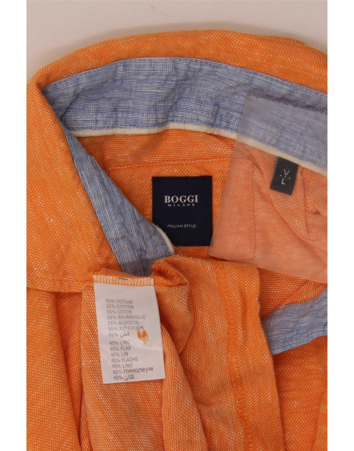 Boggi Mens Polo Shirt Large Orange Flecked Cotton