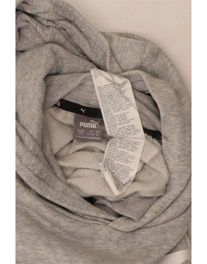 PUMA Boys Graphic Hoodie Jumper 13-14 Years Grey Cotton