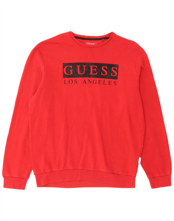 GUESS Mens Graphic Sweatshirt Jumper Large Red Cotton