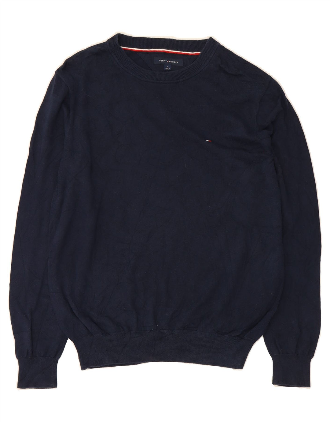 TOMMY HILFIGER Mens Boat Neck Jumper Sweater Medium Navy Blue Cotton Vintage Tommy Hilfiger and Second-Hand Tommy Hilfiger from Messina Hembry 