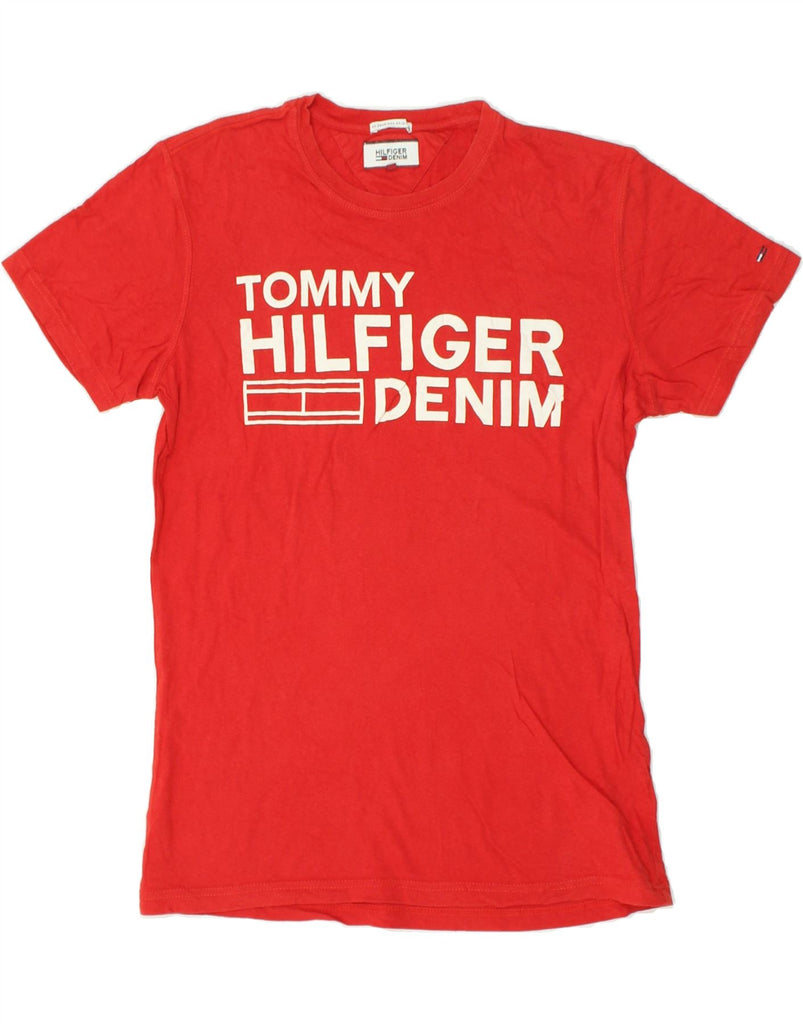 TOMMY HILFIGER Mens Graphic T-Shirt Top Medium Red Cotton | Vintage Tommy Hilfiger | Thrift | Second-Hand Tommy Hilfiger | Used Clothing | Messina Hembry 