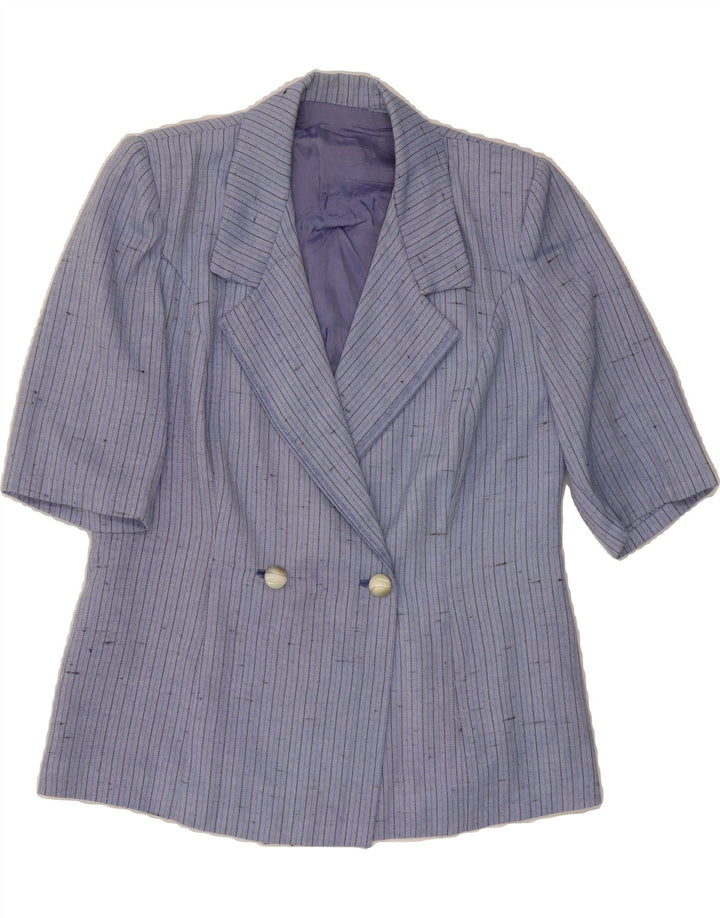 VINTAGE Womens Double Breasted Blazer Jacket UK 12 Medium Blue Pinstripe Vintage Vintage and Second-Hand Vintage from Messina Hembry 