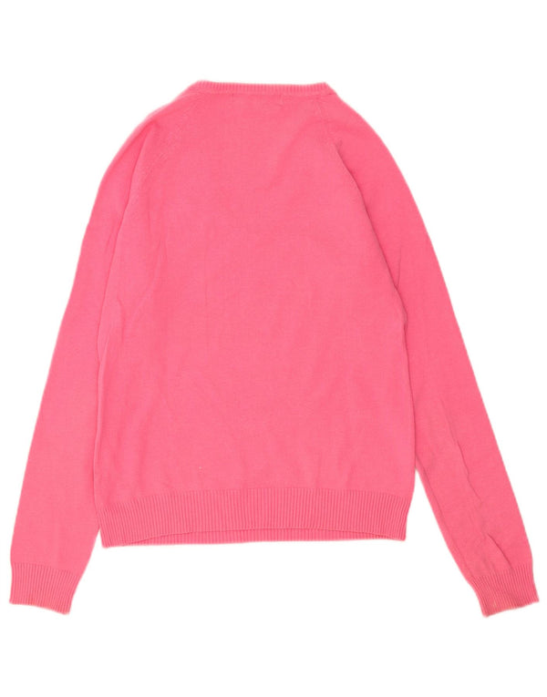 Zara Womens V-Neck Jumper Sweater UK 14 Large Pink Cotton