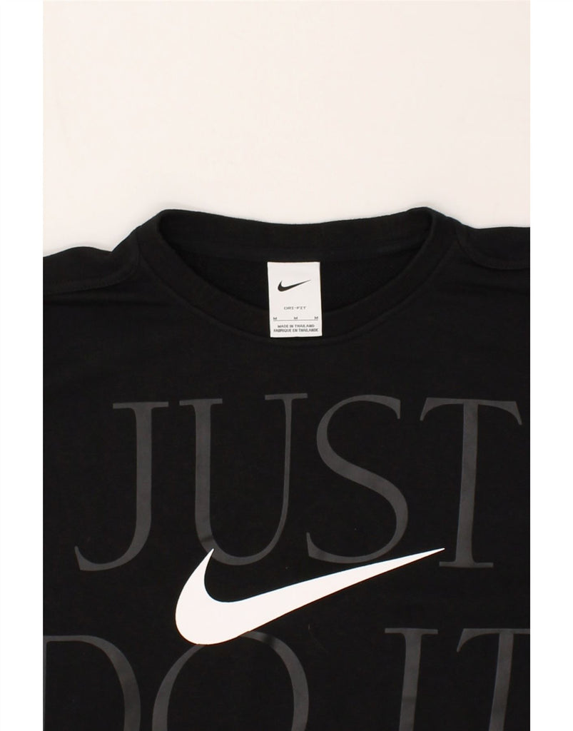 NIKE Womens Dri Fit Graphic Crop Sweatshirt Jumper UK 14 Medium Black | Vintage Nike | Thrift | Second-Hand Nike | Used Clothing | Messina Hembry 