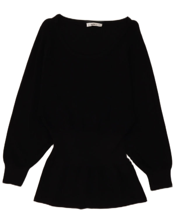 Zara Womens Top Long Sleeve UK 14 Large Black Viscose