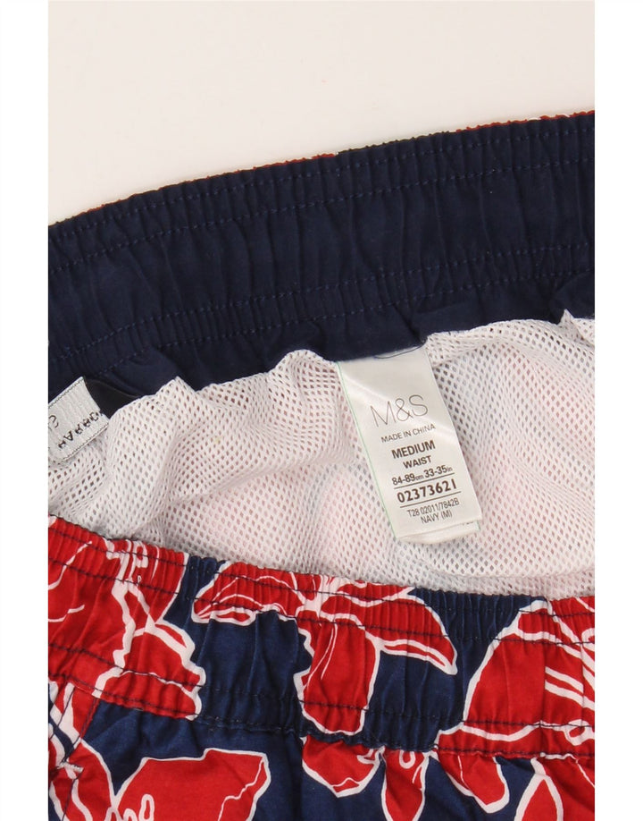 Marks & Spencer Mens Swimming Shorts Medium  Navy Blue Floral Polyester