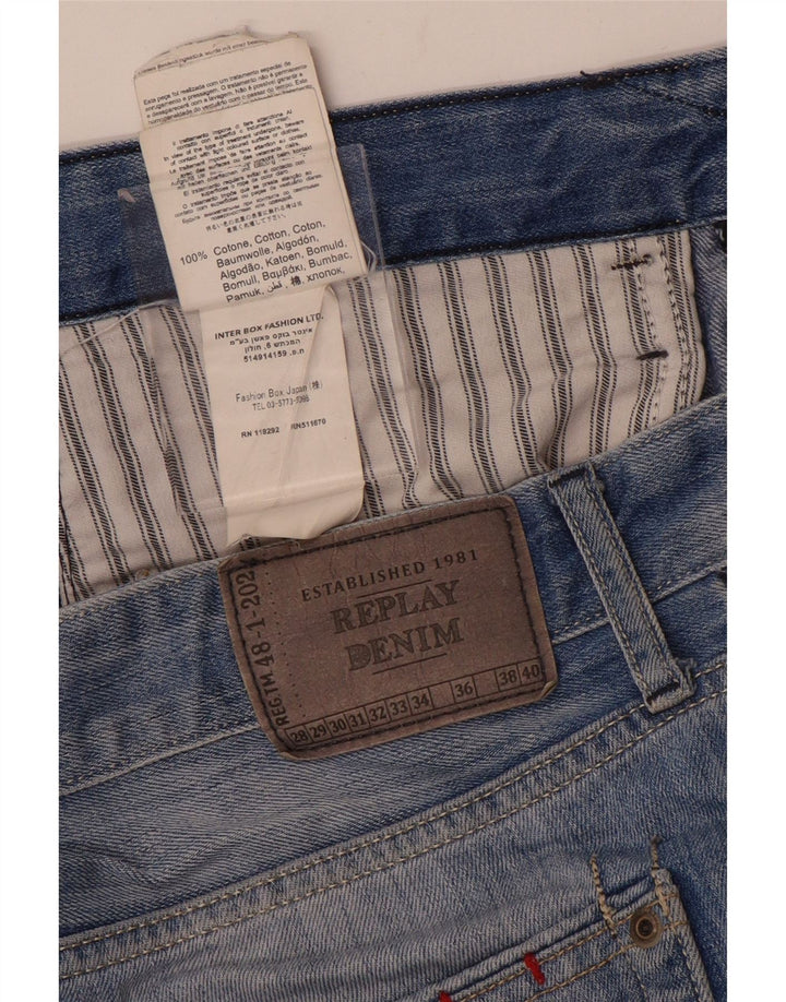 Replay Mens Straight Jeans W34 L32 Blue Cotton