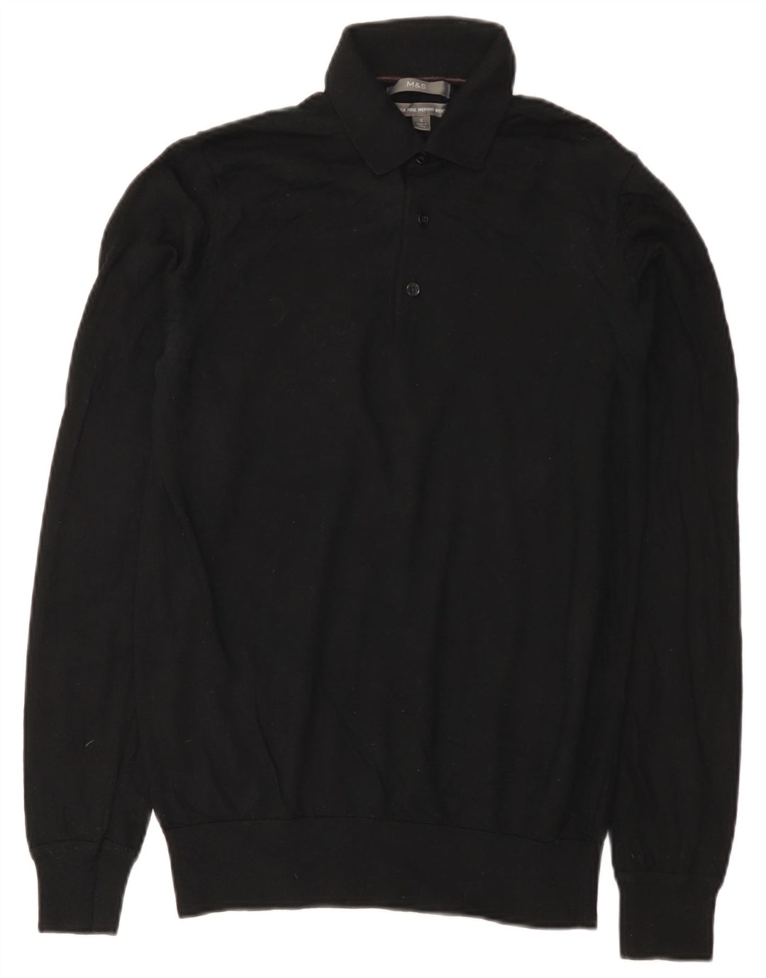 Marks & Spencer Mens Polo Neck Jumper Sweater Small Black Merino Wool