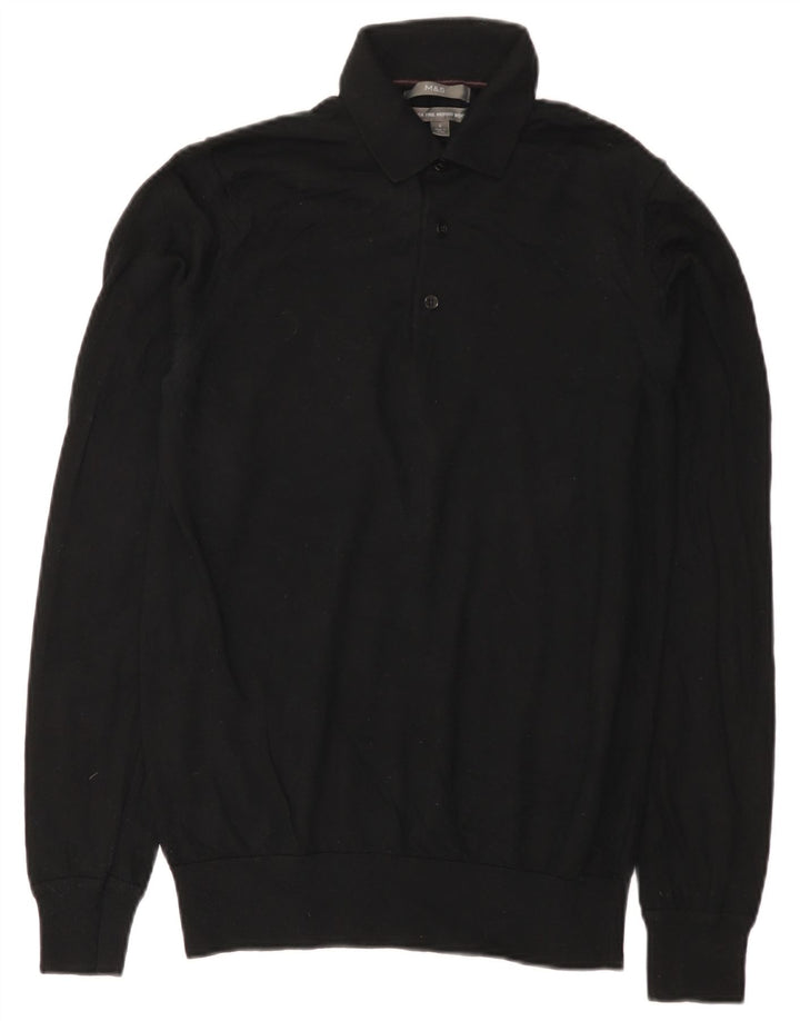 Marks & Spencer Mens Polo Neck Jumper Sweater Small Black Merino Wool