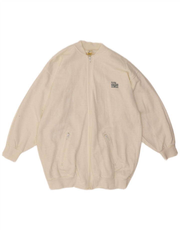 Vintage Mens Tracksuit Top Jacket Medium White Cotton