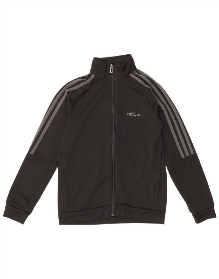 ADIDAS Boys Aeroready Tracksuit Top Jacket 11-12 Years Black Polyester