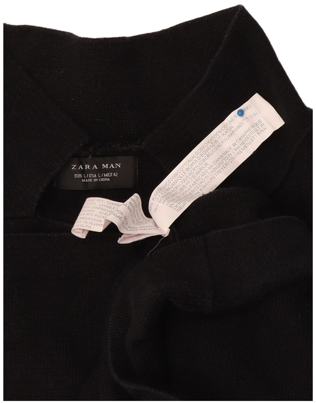 Zara Mens Cardigan Sweater Large Black Cotton