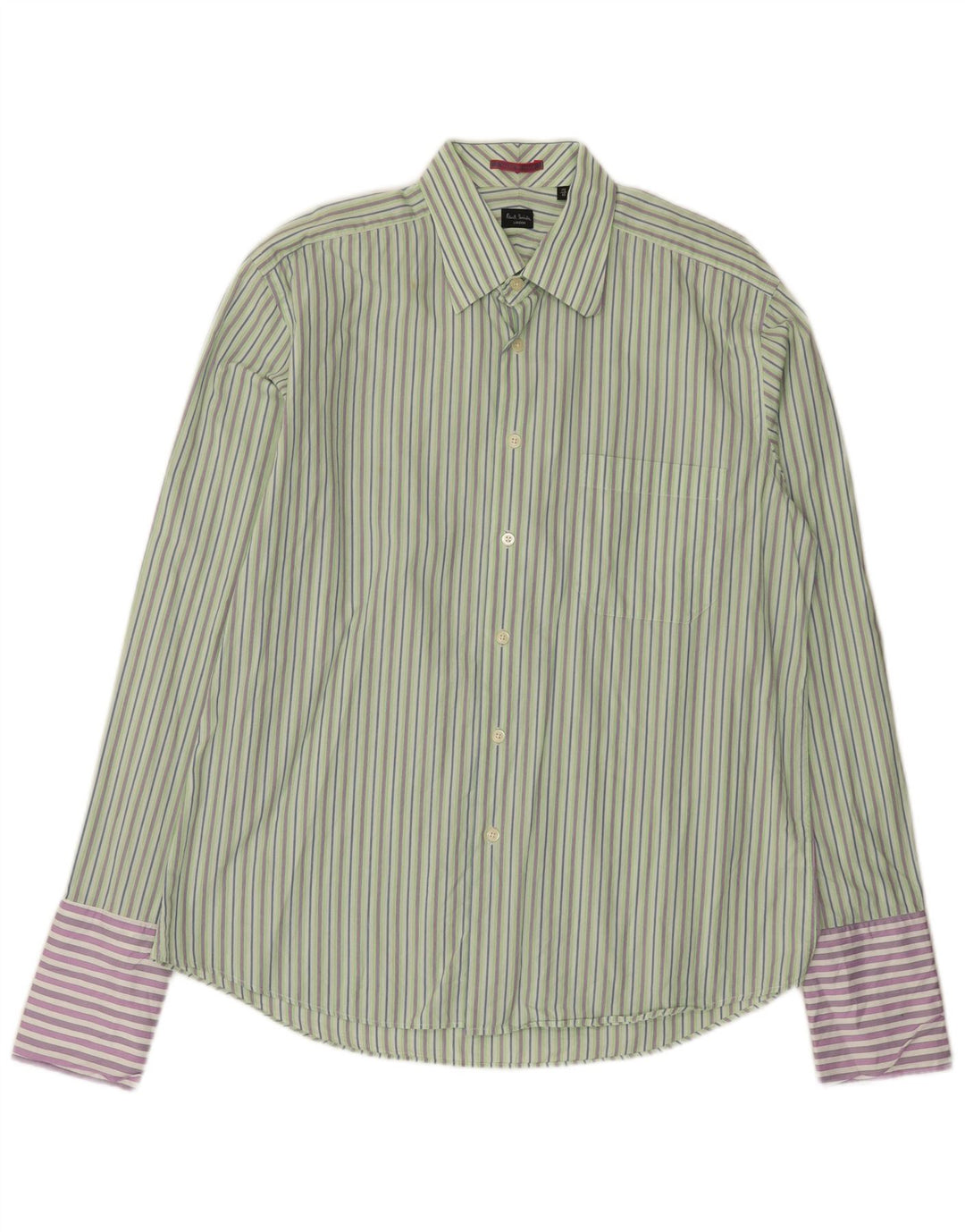 Paul Smith Mens Formal Shirt Size 45 17 1/2 XL Green Striped Cotton