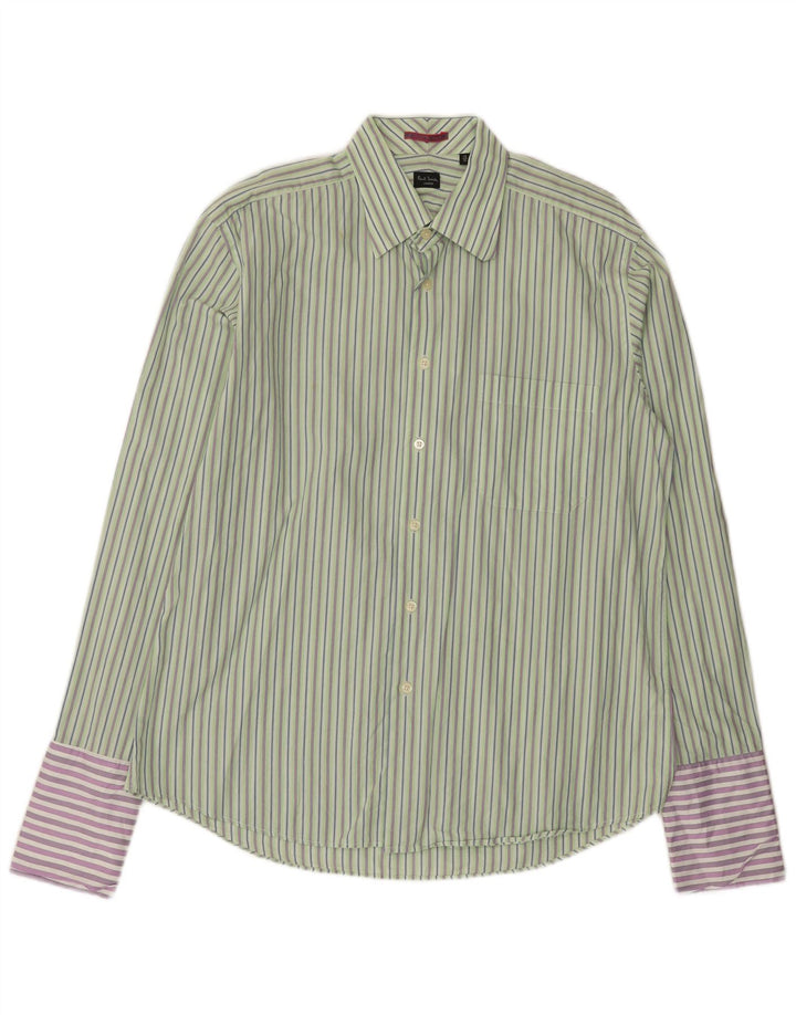 Paul Smith Mens Formal Shirt Size 45 17 1/2 XL Green Striped Cotton