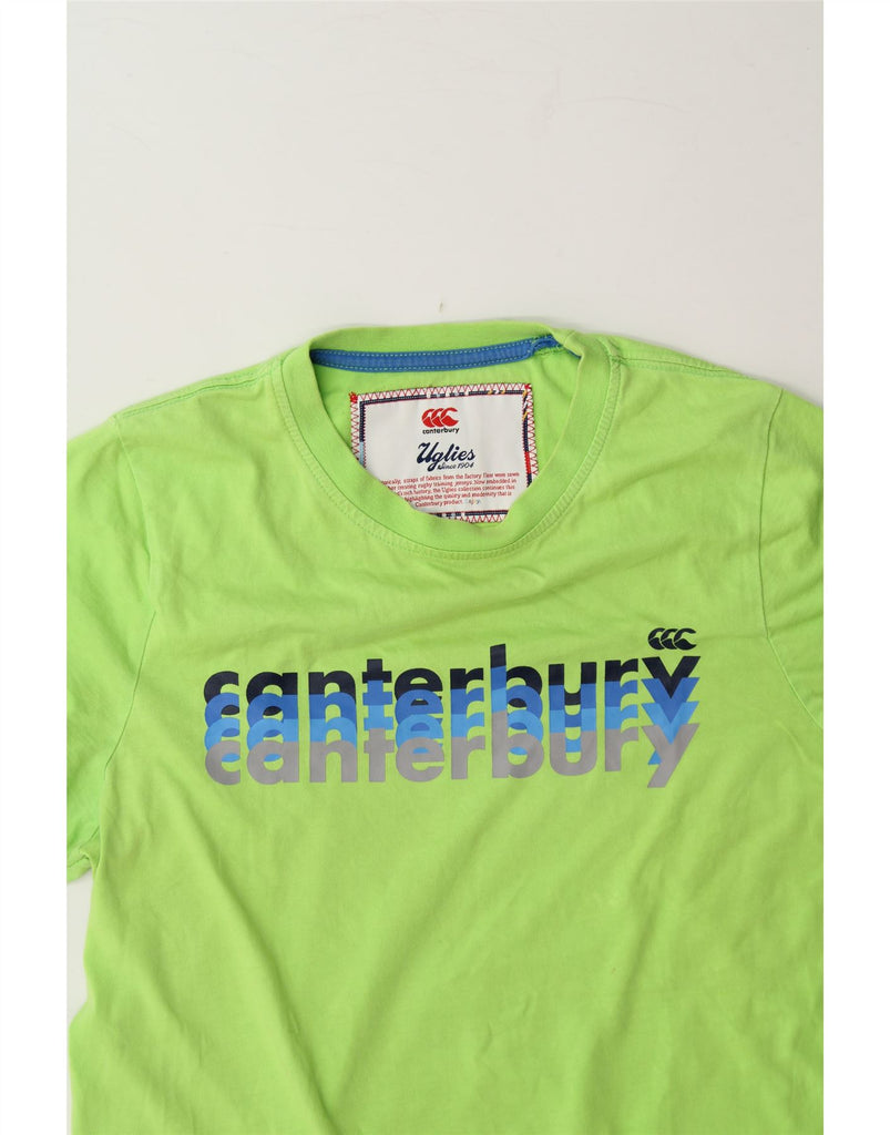 CANTERBURY Womens Graphic T-Shirt Top UK 14 Medium Green Cotton Vintage Canterbury and Second-Hand Canterbury from Messina Hembry 