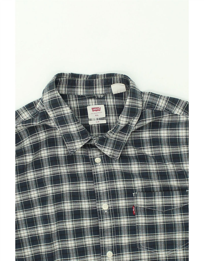 LEVI'S Mens Slim Shirt 2XL Navy Blue Check Cotton | Vintage Levi's | Thrift | Second-Hand Levi's | Used Clothing | Messina Hembry 