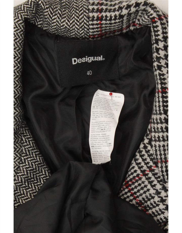 Desigual Womens Overcoat EU 40 Medium Grey Patchwork Polyester