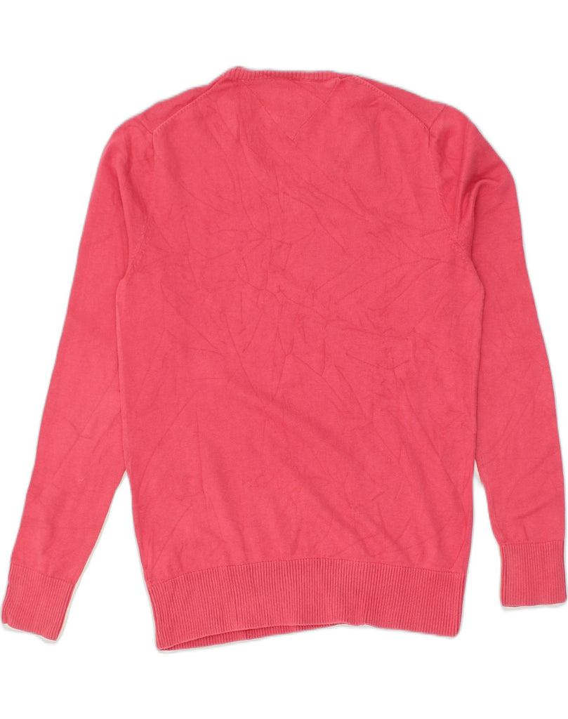 TOMMY HILFIGER Mens V-Neck Jumper Sweater Small Pink Cotton | Vintage Tommy Hilfiger | Thrift | Second-Hand Tommy Hilfiger | Used Clothing | Messina Hembry 