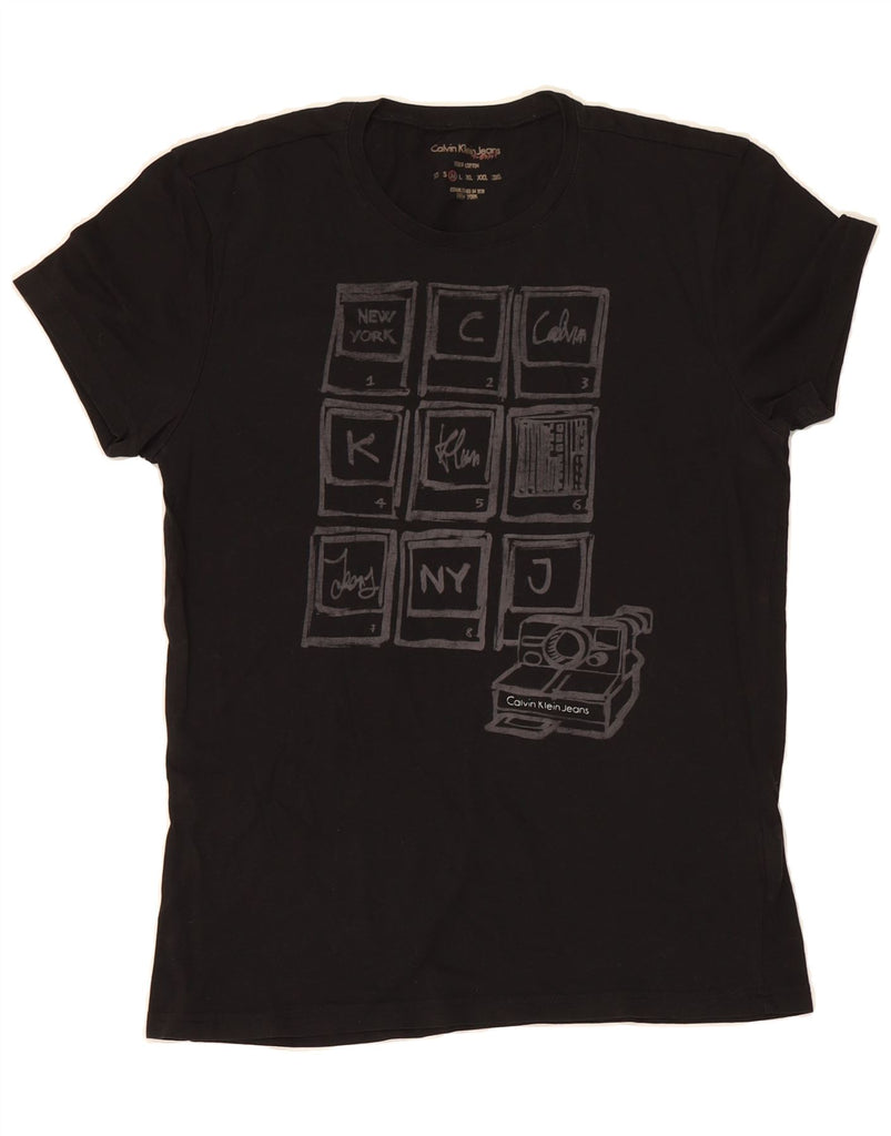 CALVIN KLEIN JEANS Mens Graphic T-Shirt Top Medium Black Cotton Vintage Calvin Klein Jeans and Second-Hand Calvin Klein Jeans from Messina Hembry 