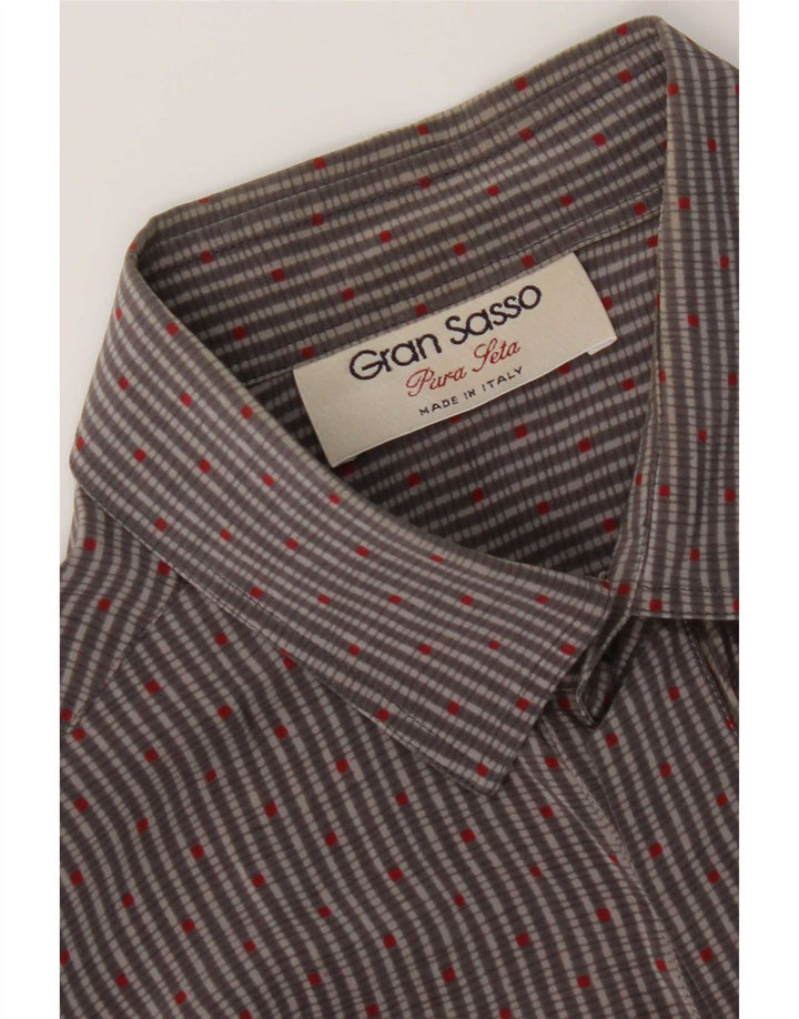 Gran Sasso Mens Short Sleeve Shirt XL Grey Striped Silk
