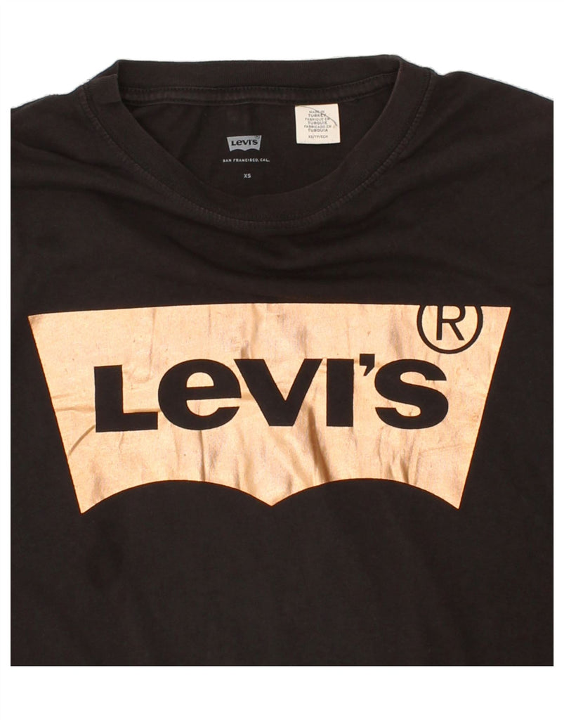 LEVI'S Womens Oversized Crop Graphic T-Shirt Top UK 6 XS Black Vintage Levi's and Second-Hand Levi's from Messina Hembry 