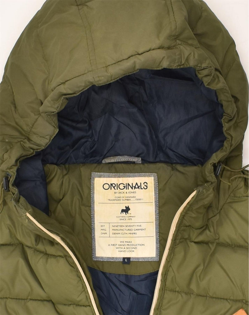 JACK & JONES Mens Hooded Padded Jacket UK 40 Large Khaki Nylon | Vintage Jack & Jones | Thrift | Second-Hand Jack & Jones | Used Clothing | Messina Hembry 