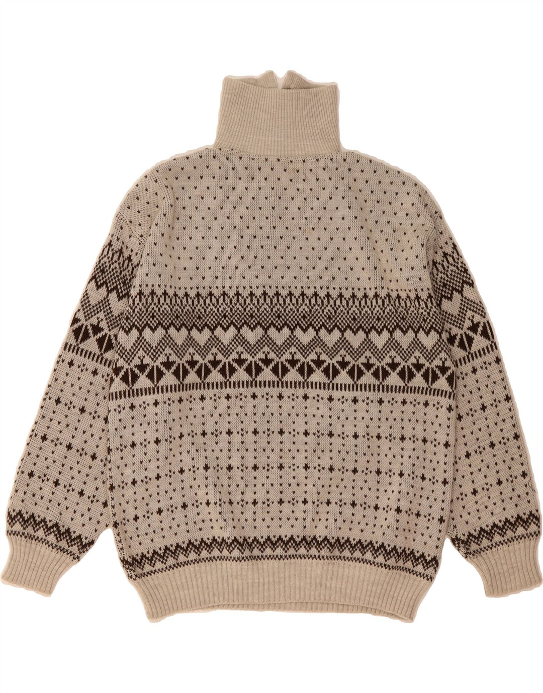 VINTAGE Mens Zip Neck Jumper Sweater IT 48/50 Medium Beige Fair Isle Vintage Vintage and Second-Hand Vintage from Messina Hembry 