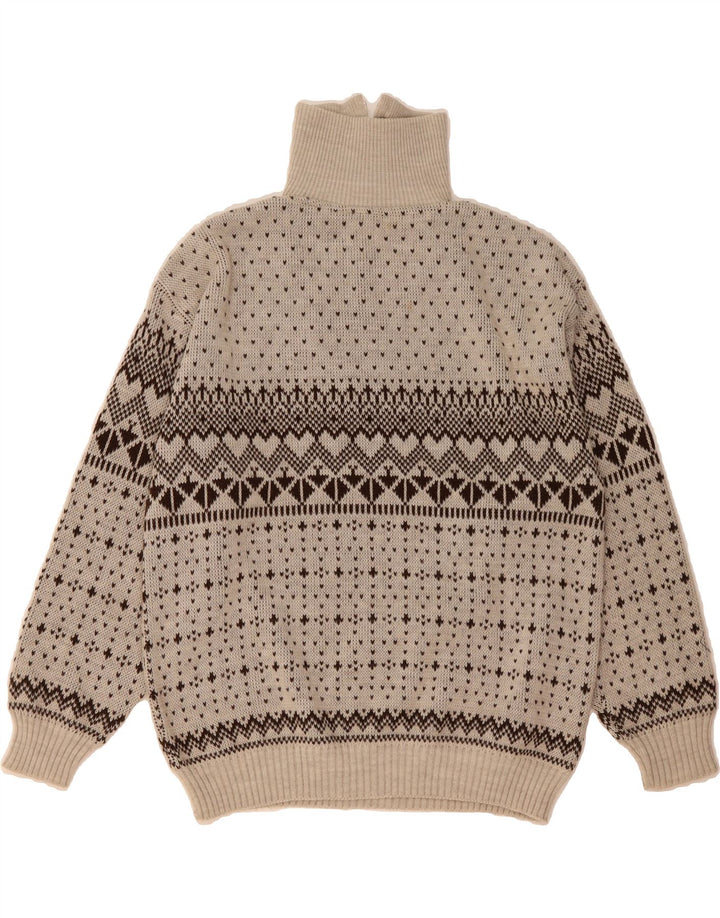VINTAGE Mens Zip Neck Jumper Sweater IT 48/50 Medium Beige Fair Isle Vintage Vintage and Second-Hand Vintage from Messina Hembry 