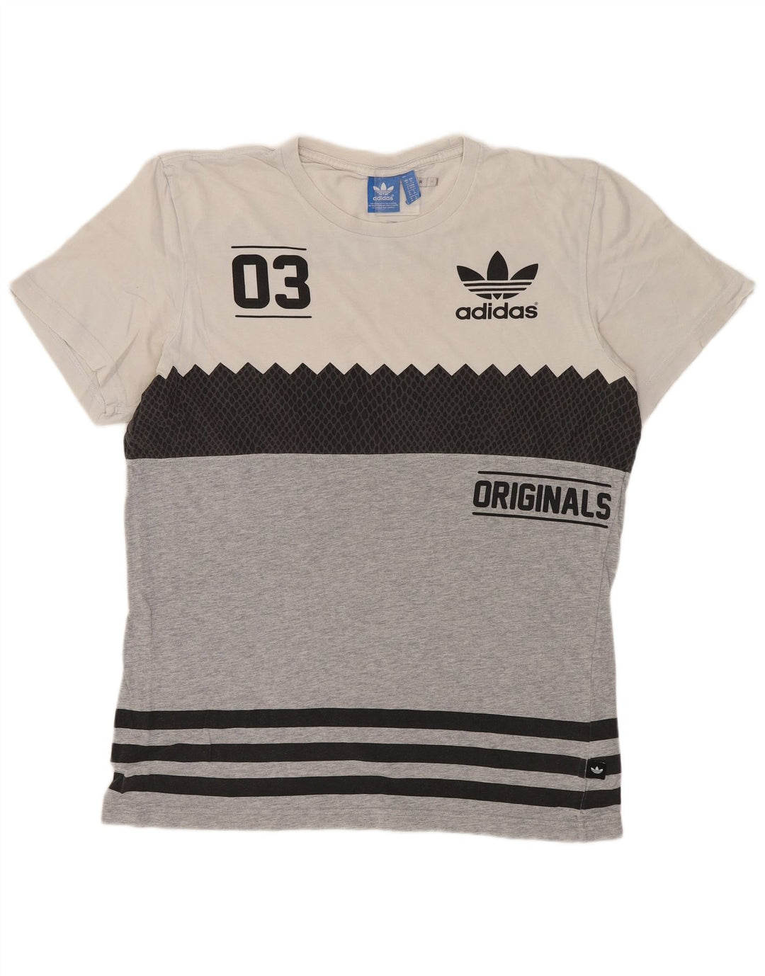ADIDAS Mens Originals Graphic T-Shirt Top Medium Grey Colourblock Cotton